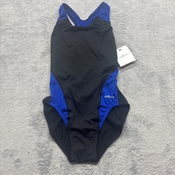 Dolfin Ocean Panel Women's Size 34 Performance Swimsuit Black Royal Blue - Picture 1 of 6